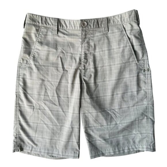 Under Armour Golf Shorts Mens 34 Performance Stretch Tan Plaid - Picture 1 of 5